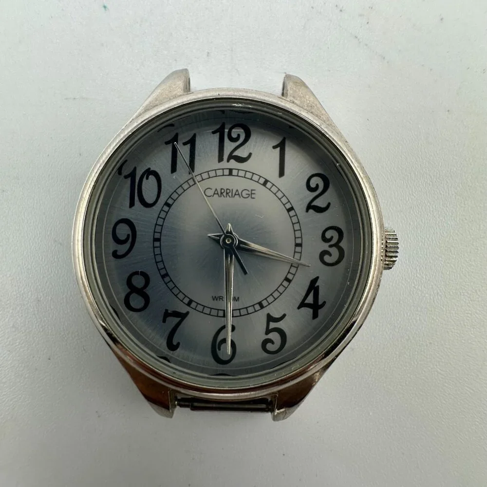 Carriage Watch Women Silver Tone Case Only No Band Easy To Read Dial New Battery